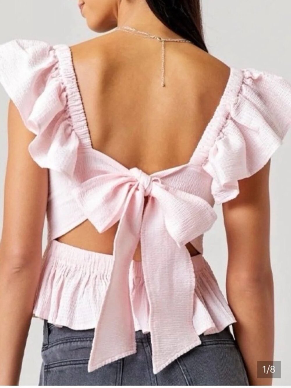 Mi Ami Peplum Bow Tie Pastel Pink Flutter Sleeve top Small
